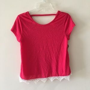 Red Camel Girls' Red Cutout Top with Lace Detail Size L